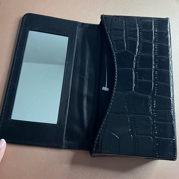 RALPH LAUREN Notorious Clutch Bag Black Patent Croco Clutch Bag Mirror Inside - Picture 8 of 9